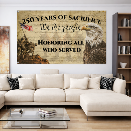 US Veteran 250 Years of Sacrifice Iwo Jima Parchment Eagle House Flag
