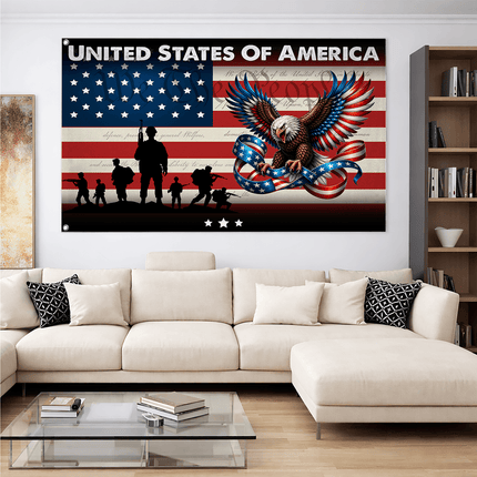 Patriotic Military Soldier Eagle American House Flag