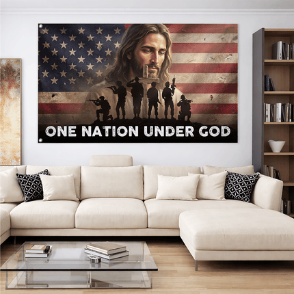 One Nation Under God Jesus Military Grommet Flag