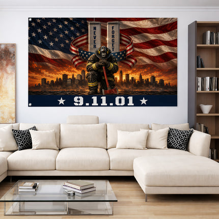 Patriot Day 25th Anniversary 343 Firefighter Never Forget Grommet Flag