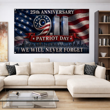 25th Anniversary Patriot Day Twin Towers American Flag Grommet Flag