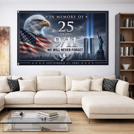 Patriot Day 25th Anniversary Eagle Tribute in Light Memorial Grommet Flag