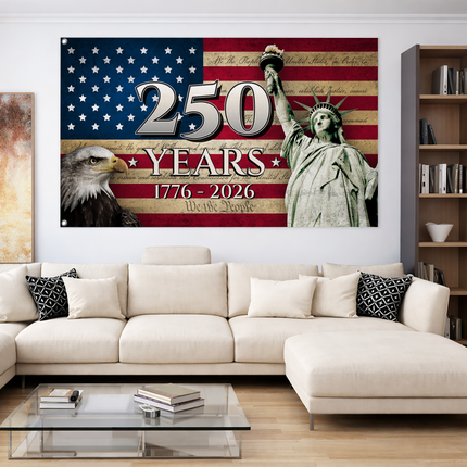 America 250 Years Anniversary Patriotic Eagle Flag HOF3