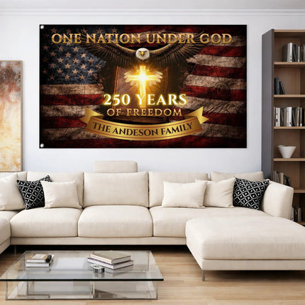 Personalized One Nation Under God 250 Years of Freedom House Flag