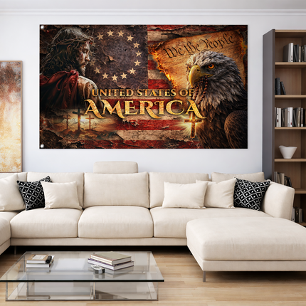 Patriotic Faith Jesus Eagle American House Flag