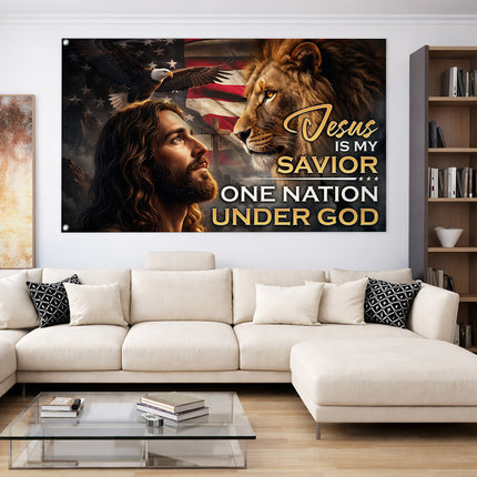 SP-01 Jesus Is My Savior Christian Patriotic Flag One Nation Under God