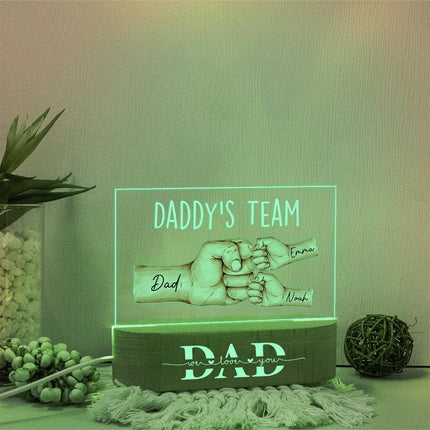 Personalized Daddy's Team Fist Bump Acrylic Night Light - Father's Day, Birthday Gift For Dad - Charming Present
