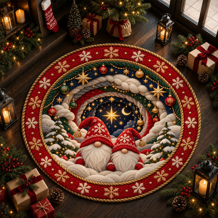 Christmas Round Doormat with Cozy Gnome Star Scene