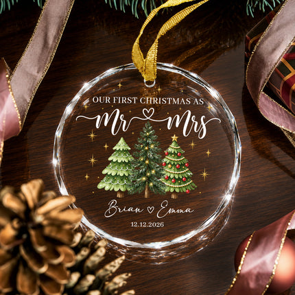 Personalized First Christmas Together Three Festive Trees Couple Glass Ornament