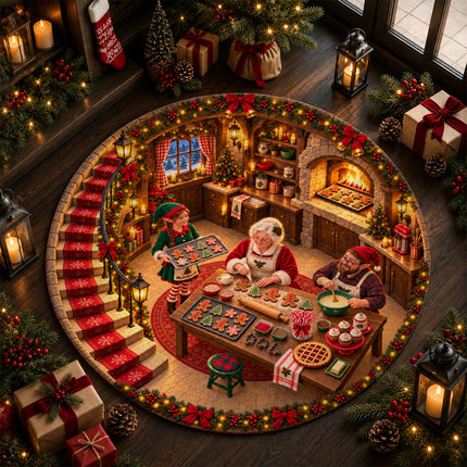 Christmas Cookie Baking Round Rug Cozy Kitchen Holiday Doormat