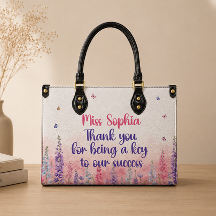 Personalized Teacher Leather Handbag Watercolor Floral Thank You