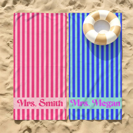 Personalized Teacher Beach Towel Striped Name