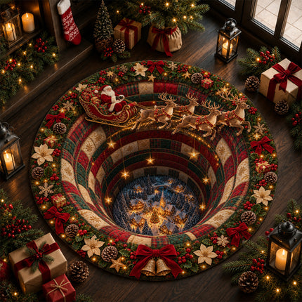 Christmas Round Doormat with Santa Reindeer Village