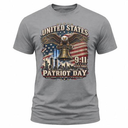 9/11 Patriot Day Never Forget American Eagle Liberty Bell Memorial T-Shirt