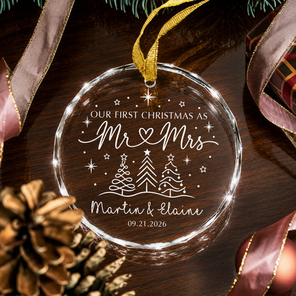 Personalized First Christmas Together Minimalist Christmas Trees Couple Glass Ornament