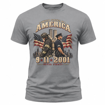 9/11 Never Forget Firefighter Police Officer Patriot Day Memorial T-Shirt