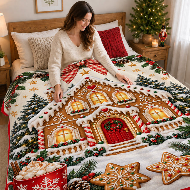 Christmas Gingerbread House Fleece Blanket Cozy Holiday Decor