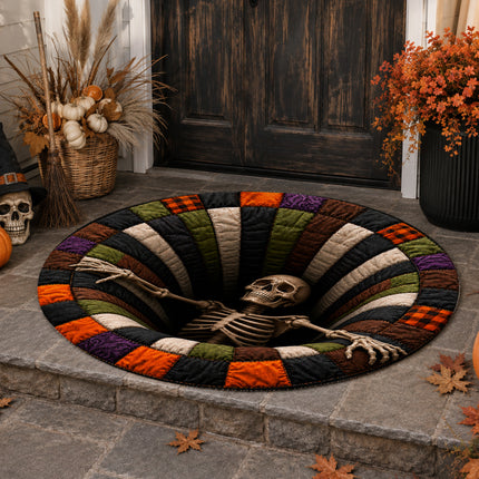 Halloween Round Rug Skeleton Pit 3D Illusion Doormat