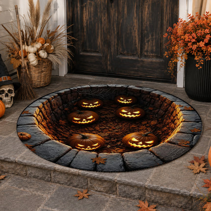 Halloween Round Rug Jack O Lantern Pumpkin Pit Doormat