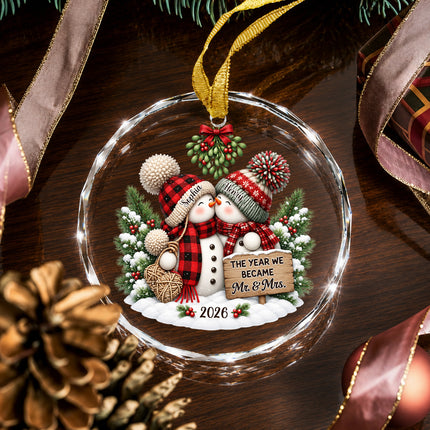 Personalized Snowman Couple First Christmas Together Glass Ornament