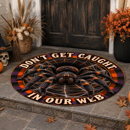 Halloween Round Rug Giant Spider Web Funny Doormat