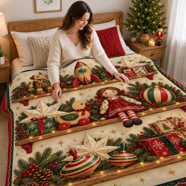 Christmas Fleece Blanket with Vintage Toy Shelf