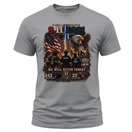 25th Anniversary Patriot Day 911 First Responders Never Forget Memorial T-Shirt