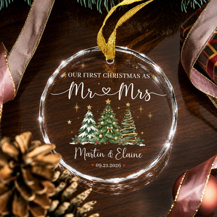 Personalized First Christmas Together Three Christmas Trees Couple Glass Ornament