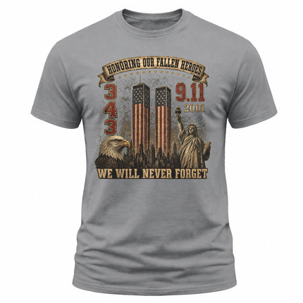 9/11 Never Forget Honoring Fallen Heroes 343 Patriot Day Memorial T-Shirt