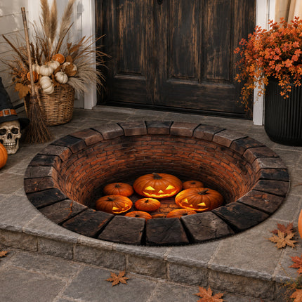 Halloween Round Rug Jack O Lantern Pumpkin Well Doormat