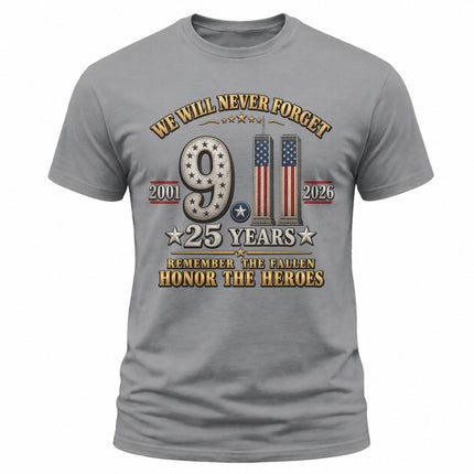9/11 25th Anniversary Never Forget Patriot Day Memorial T-Shirt
