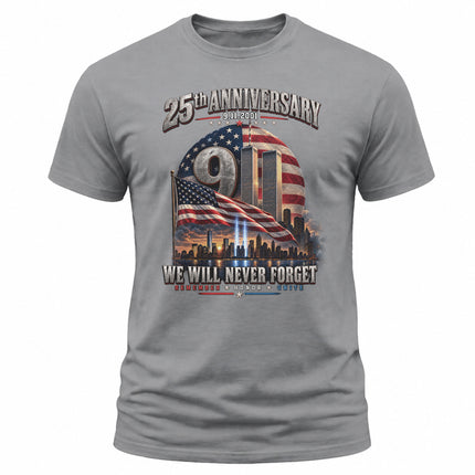 9/11 25th Anniversary Never Forget Patriot Day American Flag Memorial T-Shirt