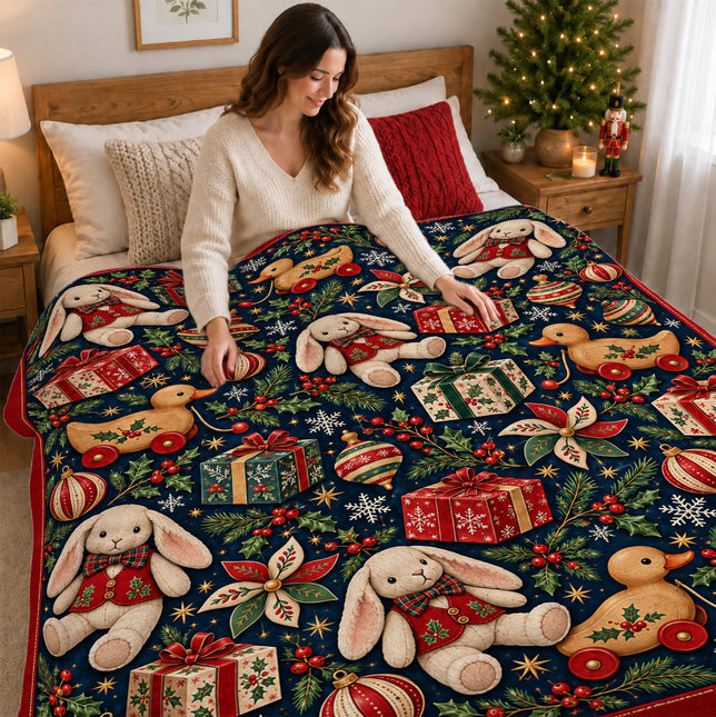Christmas Fleece Blanket with Bunny Toy Pattern