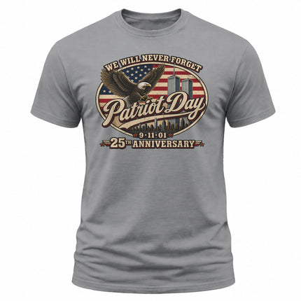 Patriot Day 9/11 25th Anniversary Never Forget American Eagle T-Shirt