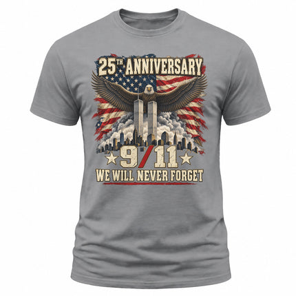 9/11 25th Anniversary We Will Never Forget Patriot Day Memorial T-Shirt