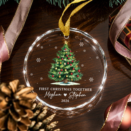 Personalized First Christmas Together Christmas Tree Couple Glass Ornament