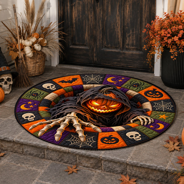 Halloween Round Rug Pumpkin Reaper Skeleton Hand Doormat