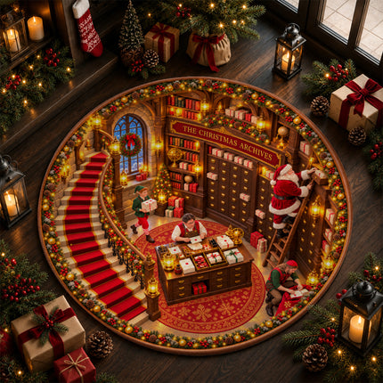 Santa Workshop Round Rug Christmas Archives Holiday Doormat