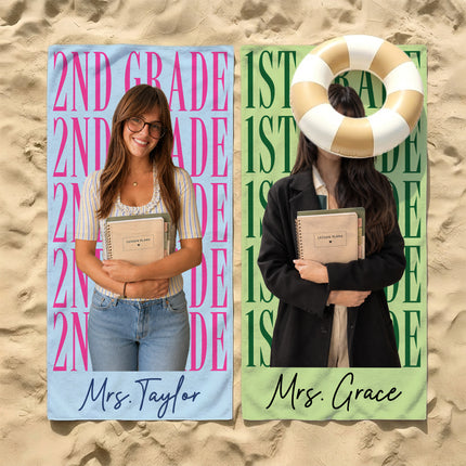 Personalized Teacher Beach Towel Custom Photo Grade