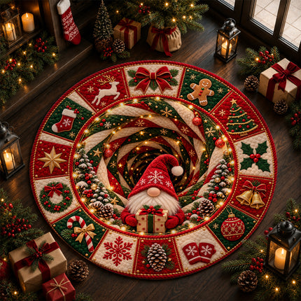 Christmas Round Doormat with Holiday Gnome Patchwork