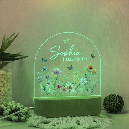 Custom Floral Butterfly Name Acrylic Night Light, Birthday Gift for Her - Charming Present