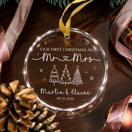 Personalized First Christmas as Mr and Mrs Glass Ornament