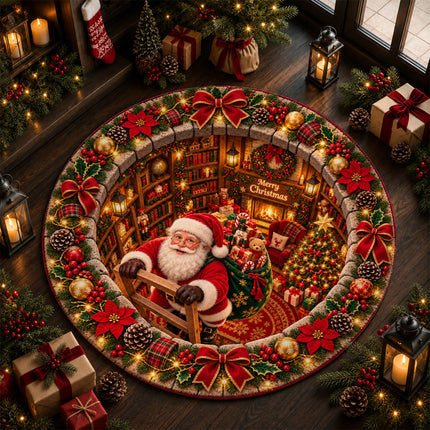Christmas Round Doormat with Gnome Gift Swirl