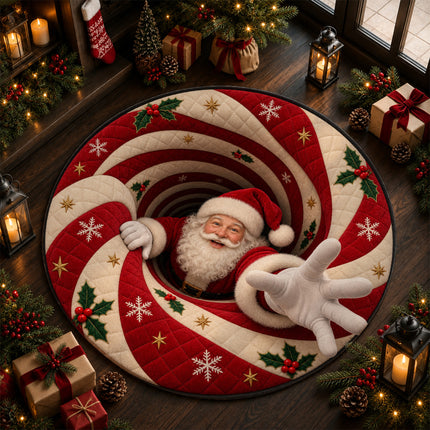 Santa Christmas Round Doormat Peppermint Swirl Welcome Rug