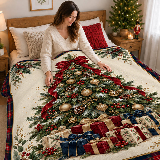 Christmas Fleece Blanket with Elegant Tartan Tree