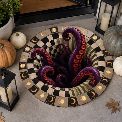 Halloween Tentacle Portal Round Rug 3D Purple Monster Doormat