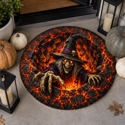Halloween Witch Fire Pit Round Rug Scary Lava Monster Doormat