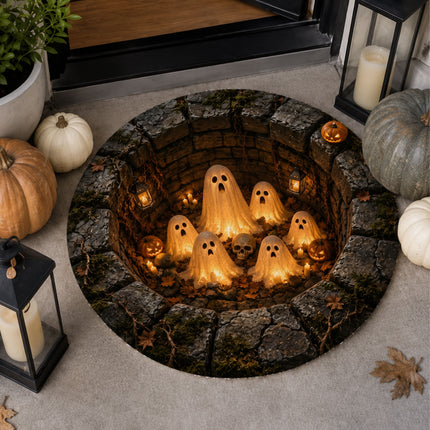 Halloween Ghost Pit Round Rug Spooky Pumpkin Skull Doormat