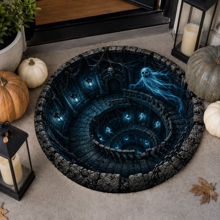 Halloween Round Rug Haunted Ghost Dungeon 3D Illusion Doormat