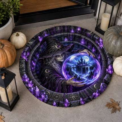 Halloween Crystal Ball Witch Round Rug Gothic Castle Doormat
